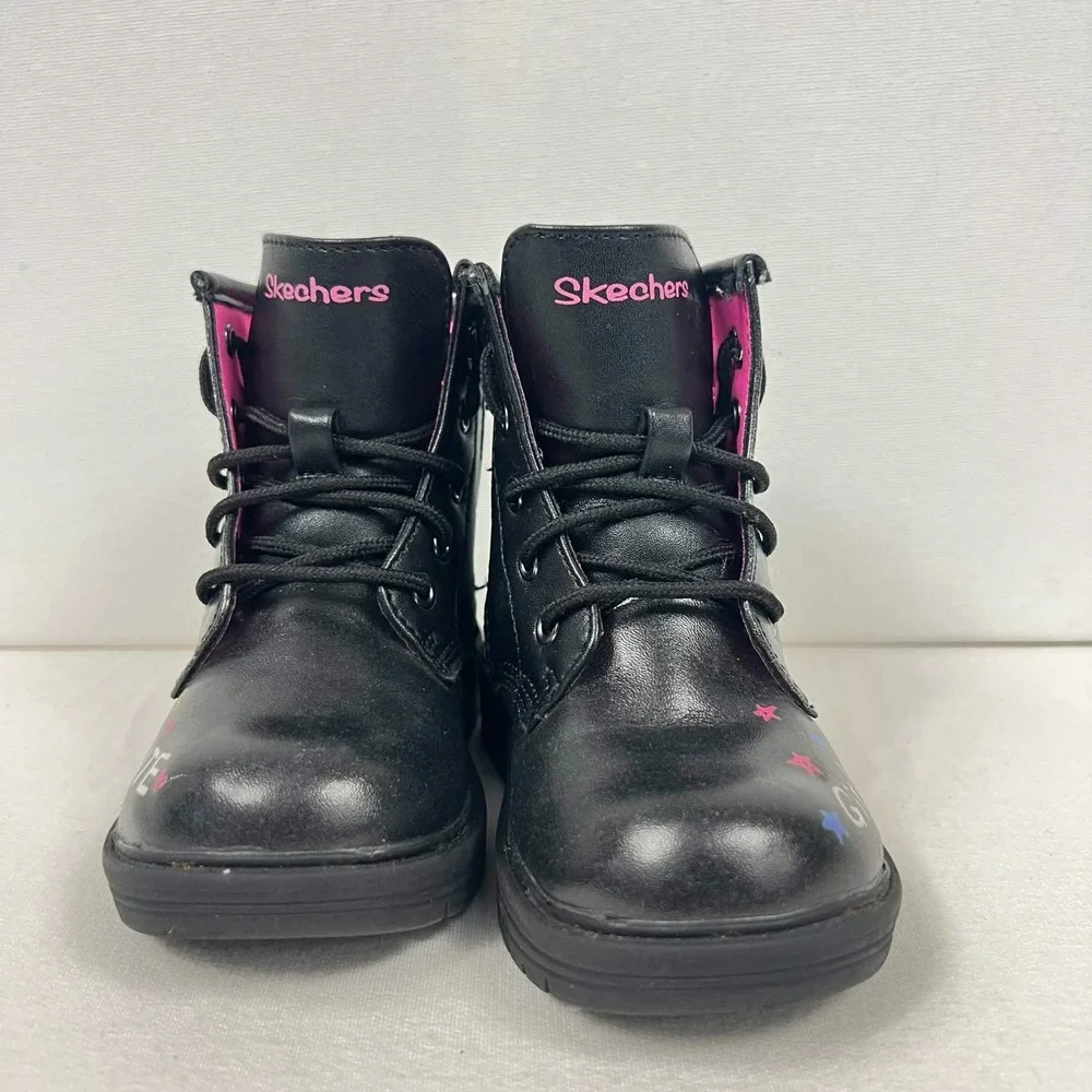 GUC Skechers Black Rainbow Doodle Combat Boots Girls Toddler Size 6
